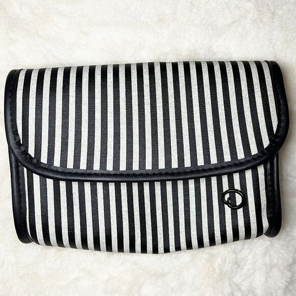 Oscar De La Renta Black And White Striped‎ Cosmetic Bag NWOT - Picture 1 of 12
